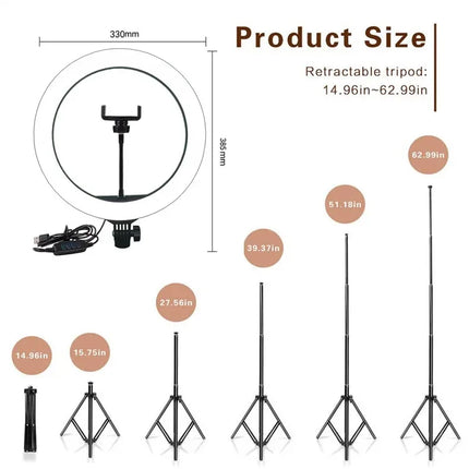 Youtube Shooting Vlog Selfie Circular Photo Ring Light Led Photographic Video Camera Lamp Studio Lighting Phone Holder