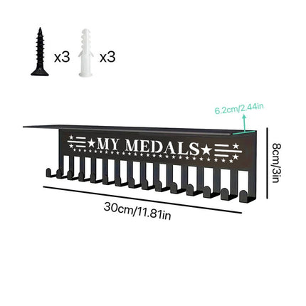 Heavy-Duty Metal Awards Trophy Display Stand Medal Hooks Wall Mount Organizer Medal Storage Holder Display Home Office Decor