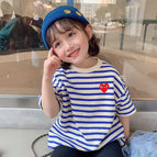 100 cm / Short-sleeved stripes [small hearts]