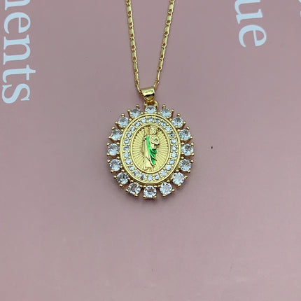Fashion Religious Saint St. Jude Thaddeus Necklaces For Women Shiny Zircon San Judas Tadeo Pendant Chain Neckalce Jewelry