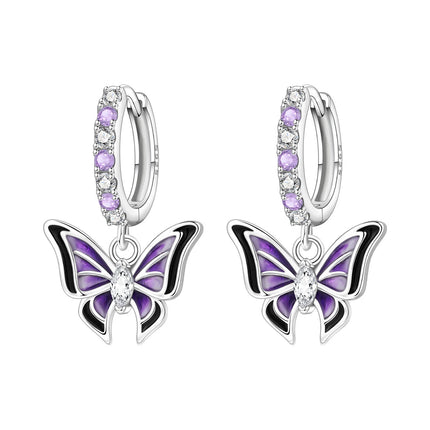 Hot Sale Original 925 Sterling Silver Zircon Pink Paw Print Earrings Heart Flower Leaf Design Women Party Jewelry Gift Ear Loops