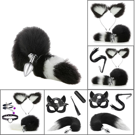 Anal Plug Tail Fox Set For Women Anal Sex Toys Butt Plug Tail Sexy Plush Ear With Nipple Clamps Bullet Vibrator For Couples Toys