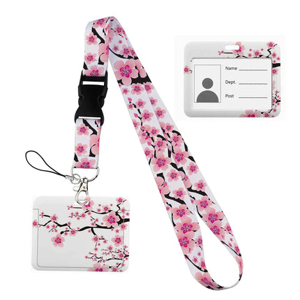 Flower design Lanyard Business Credit horizontal Card Holder Neck Strap Keychain Hang Rope ID Badge Holder Lariat Lasso