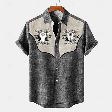 New men's summer Hawaiian casual fashion beach vacation style short sleeved printed shirt loose retro social plus size top