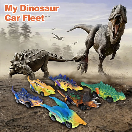 6Pcs Dinosaur Pull-Back Toy Cars, Kids Interactive Dinosaur Race Game Vehicle Playset, No Battery Required