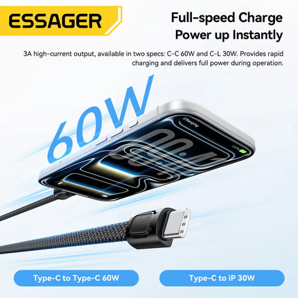 Essager 60W Type C to Type C Fast Charging Cable Lanyard Multifunctional Wrist Strap Neck Cable For iPhone Samsung Xiaomi Huawei