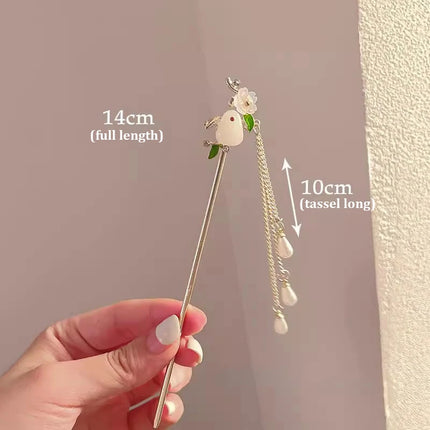 2023 New Vintage Chinese Women's Hair Stick Metal Glaze Flowers Hair Chopsticks Ladies Pearl Jewelry Hair Sticks Accessories