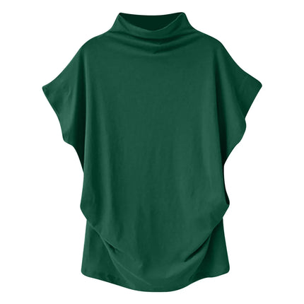 Ladies' New Trendy Fashion Solid Color Soft Turtleneck Top High-End Basic Daily Commute Thin Short Sleeve Pleated Clothing