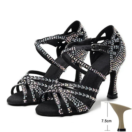 Latin Dance Shoes Women High Heels Hot Selling Diamond-encrusted Sandals Indoor Soft-soled Stage Game Party Social Ballroom Girl