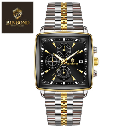 BINBOND Men's Watch Top Brand Luxury Sports Quartz Men's Watches Full Steel Waterproof Chronograph Wristwatch Men Relogio Masculino