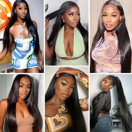 13x4 Lace Frontal Closure 100% Brazilian Human Hair Straight Pre-Plucked with Baby Hair Ear to Ear Bleached Knots Natural Black