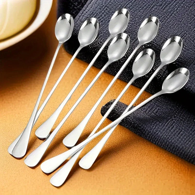 6Pcs Stainless Steel Long-Handled Ice Teaspoon, Coffee Spoon, Ice Cream Stirring Spoon, Dishwasher Safe, Kitchen Accessories, Tableware Set