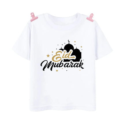Eid Mubarak Print Children's Clothes Summer Boys Girls T-shirt Eid Ramadan Kids T Shirt Short Sleeve Islamic Muslim Outfits Tops