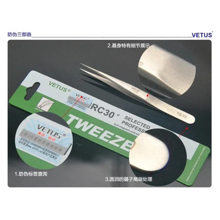 1 pc VETUS Economy Tweezers ESD Anti-static Stainless Steel Tweezers for Eyelash Extension Watch Repair Maintenance Tool