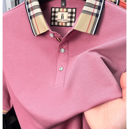 High-end silky cotton breathable short-sleeve polo shirt men's summer new trend plaid lapel designer brand casual golf T-shirt