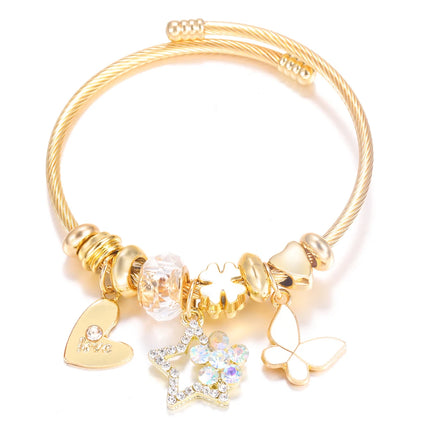 New Trendy 4 Colors Heart Shape Painted Pendant Closure Beaded Bracelet Golden Stainless Steel Women Bracelet 2025 Charm Jewelry