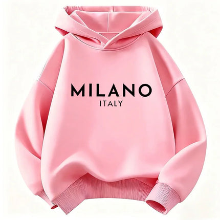 Fashion Letter Printed Milano Italy Y2k Hoodie Kids Children's Sweatshirt Hoody for Boys Girls Casual Hoodies Hip Hop Clothes