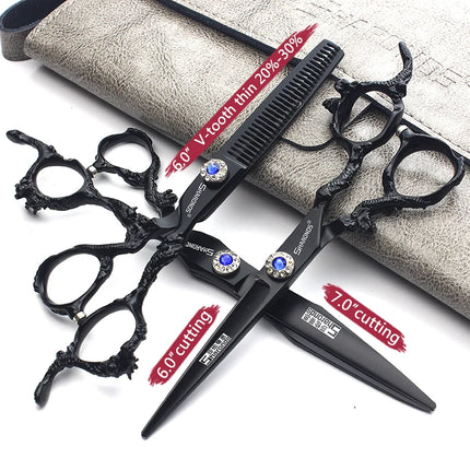 Sharonds 6/7/8 Silver Black Dragon Handle Hair Salon Hairdressing Scissors High Quality 440c Steel Professional Cutting Scissors