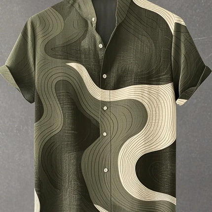 Chemise à manches longues et col montant pour homme, nouvelle collection printemps-automne, imprimée en 3D, rayures irrégulières