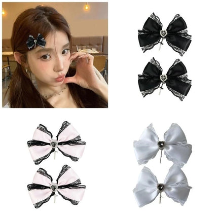 77HE Lace Crosses Hairclip Dark Hair Clip Headwear Crosses Hair Clip Balletcore