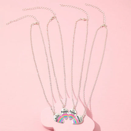 4Pcs/set Best Friends Forever And Ever Rainbow Pendant BFF Necklace Good Friends Friendship Jewelry Gift for Girls