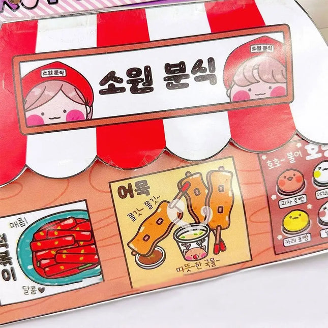 Paper Waffle Quiet Book Colorful Bread Cartoon Busy Book Fried Chicken Handmade Toy Snack Bar Sticker Game.
