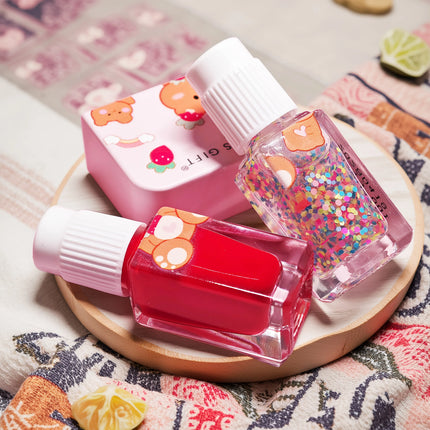 S01 Little Bear Balloon  2-Bottle Set Nail Polish No-Bake Quick-Dry Long-Lasting Peelable Water-Based Triple Color Nail Polish