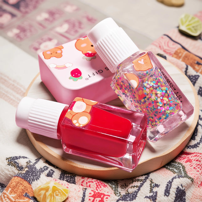 S01 Little Bear Balloon  2-Bottle Set Nail Polish No-Bake Quick-Dry Long-Lasting Peelable Water-Based Triple Color Nail Polish
