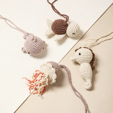 1pc Play Gym Pendant for Kids Crochet Rattle Ocean Montessori Crochet Rattle Children's Toys Mobile Bell Ring Wooden Babies Gym
