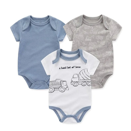 Unisex Cotton Newborn Baby Boy Clothes 3 Pieces Summer 0-12M Cartoon Baby Girl Clothes Print Bodysuits Short Sleeve Bebes