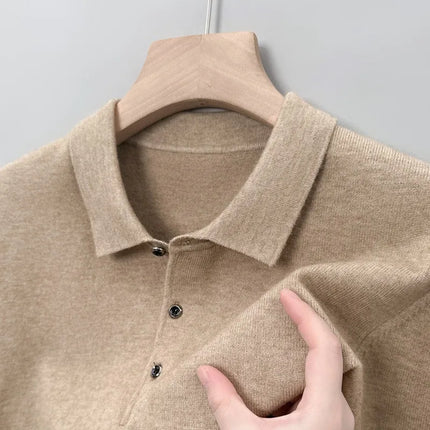 100% Pure Wool Cashmere Sweater Men's POLO Neck Knitted Pullover Autumn Winter New Warm Top Fashion Korean Edition Jacket