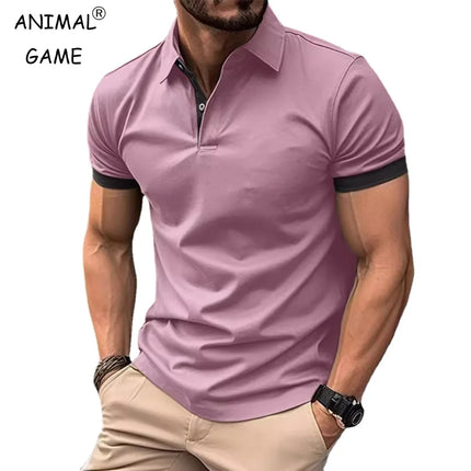 Summer Men Polo Shirts Men Short Sleeve Shirt Contrast Color Lightweight Streetwear Casual Lapel Collar Tops