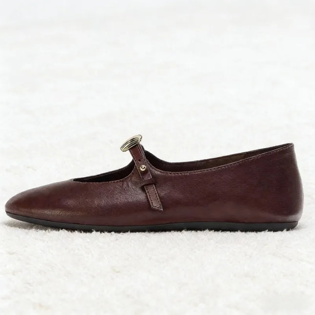 Luxury Metal Decoration Ballet Flats Women Retro Round Toe Soft Leather Mary Jane Shoes Light Soft Sole Comfortable Casual Shoes