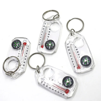 3 in 1 Keychain Compass Portable Mini Keychain Outdoor Thermometer Magnifying Glass Compass, Camping Essentials, Survival Tools,