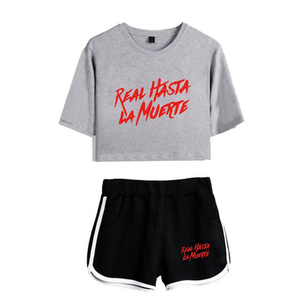 Fashion Youthful Print Anuel AA Women Sexy Short Sleeve Sexy Shorts+lovely T-shirts Dew navel Girl Sport suits Two Piece Set