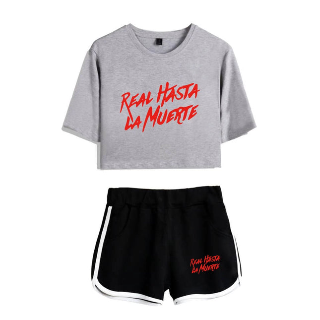 Fashion Youthful Print Anuel AA Women Sexy Short Sleeve Shorts + Lovely T-shirts Dew Navel Girl Sport Suits Two Piece Set