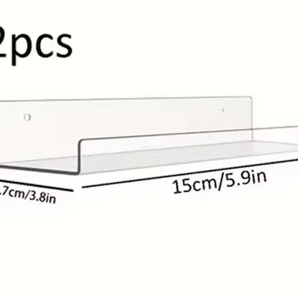 2pc Clear Acrylic Storage Rack Wall Mounted Book Floating Shelf Makeup Display Stand Holder Bathroom Kitchen Organizer