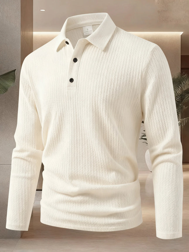 New Light Luxury Leisure Business Mature Leisure Men's Sports Retro Style Waffle Fashion Men's Outdoor Long Sleeve Polo Shirt