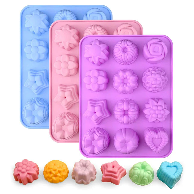Silicone Flower Shapes Chocolate Ice Cube Jelly Blossom Rose Baking Tray Molds Unique Heart Star Food Grade Non-stick BPA free