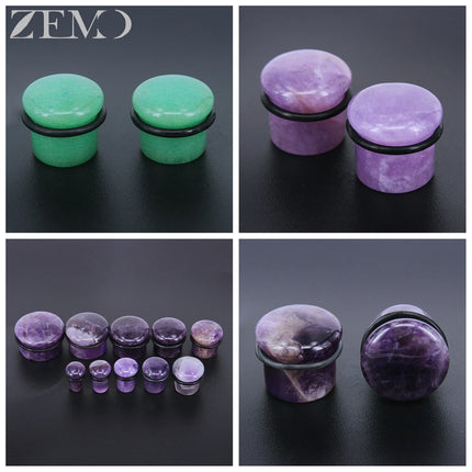 ZEMO 2pcs/lot Natural Stone Ear Plugs and Tunnels Unisex Punk Large Gauges Single Flare Flesh Stretcher Expander Piercings 4-18MM
