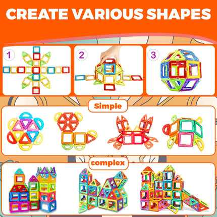 36/60/96PCS Magnetic Building Blocks Constructor Set 3D STEM Educational Toys For 3Years+ Old Kids Boys Girls Birthday Gifts