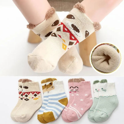 Cute Cartoon Baby Socks Winter Thicken Warm Terry Sock for Newborn Korean Kawaii Infant Toddler Girls Boys Middle Tube Socks