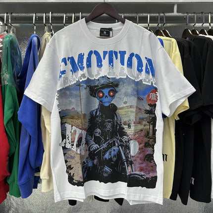 MIXED EMOTION Rhinestone Short Sleeve Men Women Tshirt Streetwear Cotton Loose Round Neck Top Tees Oversized Tee Top Trendy