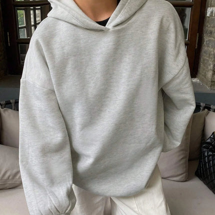 Women's Solid-Color Hooded Casual Sweatshirt with Warm Lining and Relaxed Fit