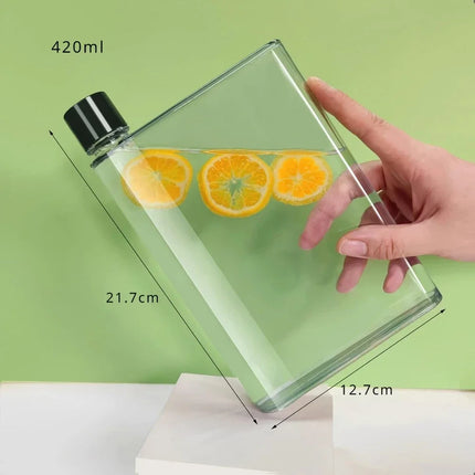 1pc Portable Clear Reusable Slim Flat Water Bottle 420ml Transparent Cup for School Sports Travel Drinkware
