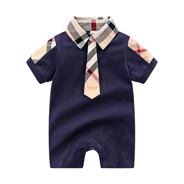 IURNXB Baby Boy's Romper Short Sleeve Cotton Infant Turn-down Collar Tuxedo Jumpsuit Gentleman Summer One Piece Play Suit Outfits