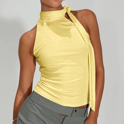 Women Sexy And Elegant Sleeveless High Neck Slim Fit Vest Nightclub Street Style New White Strap Casual Upper Outer Garment