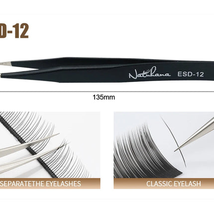 NATUHANA Anti-static Straight Eyelash Extension Tweezers Industrial Precision Curved Straight Lash Eyebrow Tweezers Makeup Tools