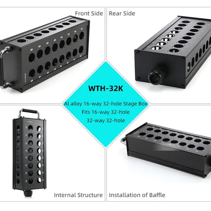 Multi-channel Al alloy Cable Blank Cable Box 16/24/32 Channels for Stage Mobile Audio XLR Male Female Audio Signal Cablebox hole
