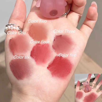 Cute Bear Velvet Lip Mud Keychain Matte Nude Red Lip Gloss Autumn Winter Non-stick Cup Lipstick Waterproof Lasting Lips Makeup